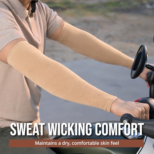 Image of UV Sun Protection Arm Sleeves for Men & Women - UPF 50+ Cooling Hand Cover for Biking, Cricket, Driving & Cycling - Tan Protection Guard
