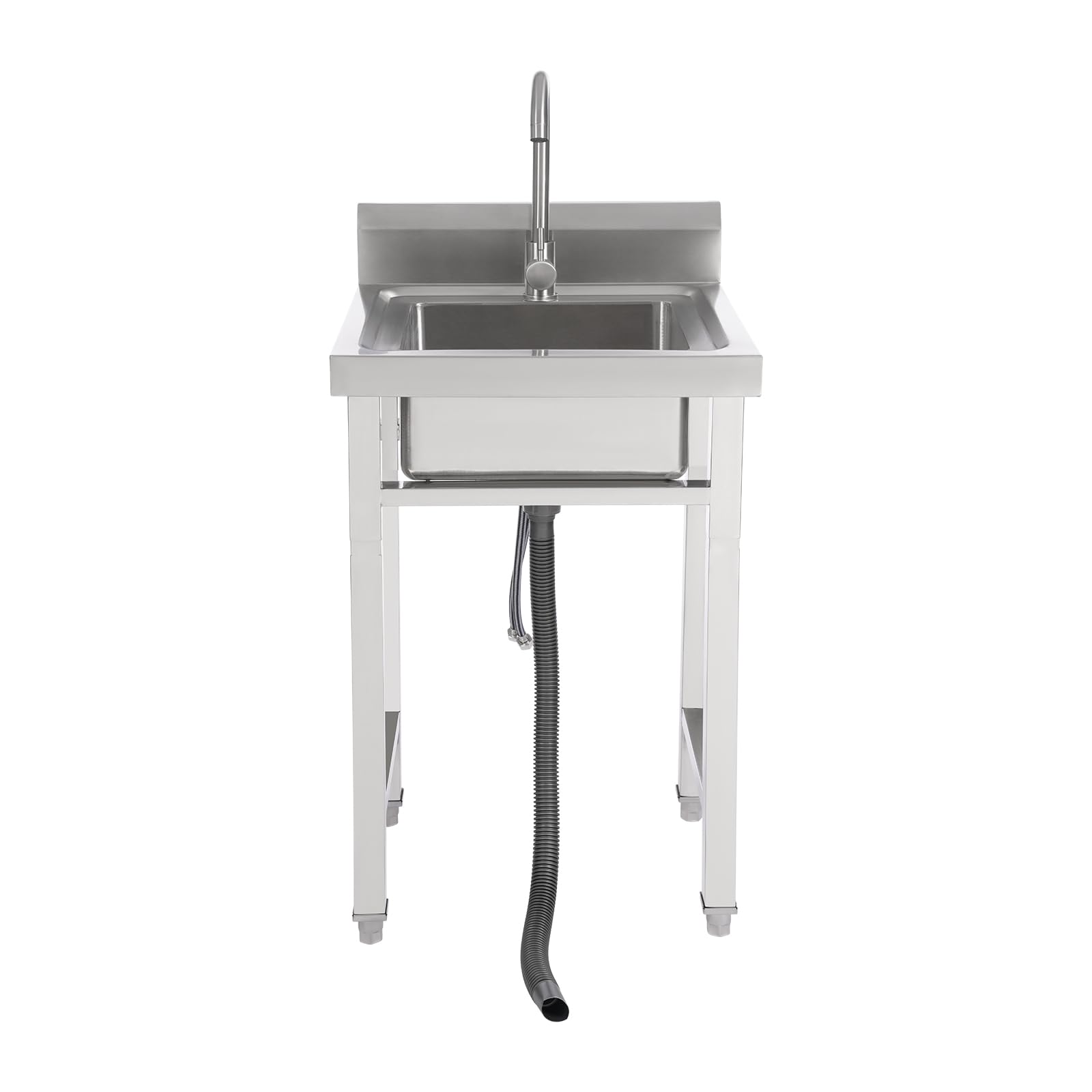 Évier de cuisine commercial sur pied avec robinet rotatif à 360° - En acier inoxydable - Pour nettoyer la vaisselle - 50 x 50 x 93 cm