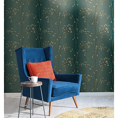 York Wallcoverings Blossoms Prepasted Removable Wallpaper, Teal/Bronze #TOP3