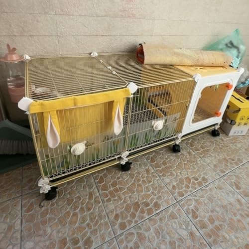 Jaula de interior para conejos con ruedas, casa para mascotas para conejos y cobayas, incluye comedero para alimentos, cuenco de agua, nido de hierba, fácil de limpiar