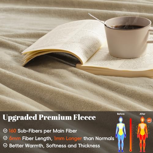 PHF Ultra Soft Fleece Blanket Queen Size, No Shed No Pilling Luxury Plush Cozy 300GSM Lightweight Blanket for Bed, Couch, Chair, Sofa Suitable for All Season, 90" x 90", Khaki - Image 5