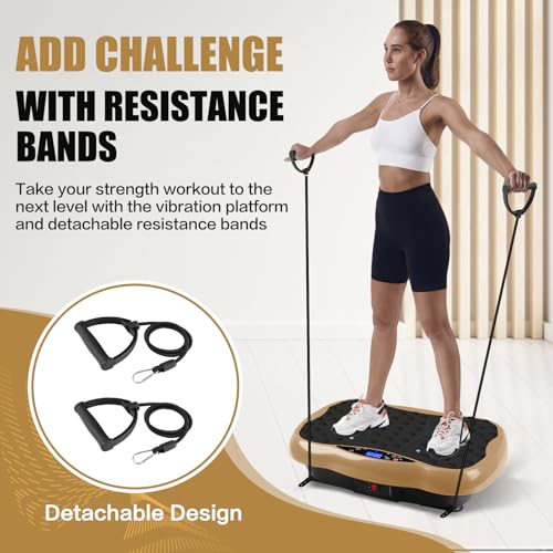 Image of Vibration Plate Exercise Machine, Health & Fitness Full Body Vibration Platform, Portable Vibration Plate Platform for Weight Loss Home Fitness, Lymphatic Drainage, w /Resistance Bands+Remote