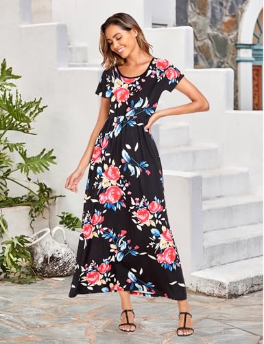 Image of Lacavocor Womens Short Sleeve Maxi Dresses Empire Waist Long Dress