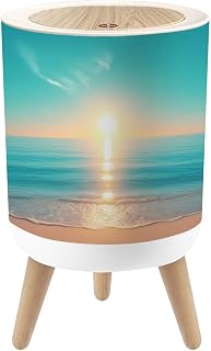 Small Trash Can with Lid Beautiful Silhouette Sunset Tropical sea 1.8 Gallon Dog Proof Trash Can Round Garbage Can Waste Bin Wastebasket for Bathroom Bedroom Living Room