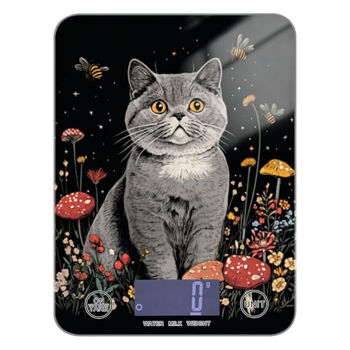 Food Scale British Shorthair Cats Black Digital Kitchen Scale Weight Grams and Oz for Cooking Baking