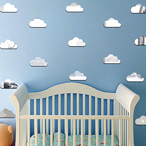 Vinilos Decorativos 3D Nubes Espejo Adhesivo Plata 10 Pzas