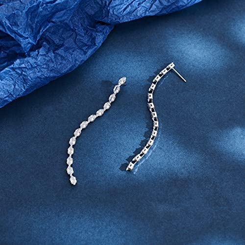Silver Long Rhinestone Liner Drop Earrings For Women Crystal Wedding Bridal Chain Tassel Dangle Earrings #TOP3