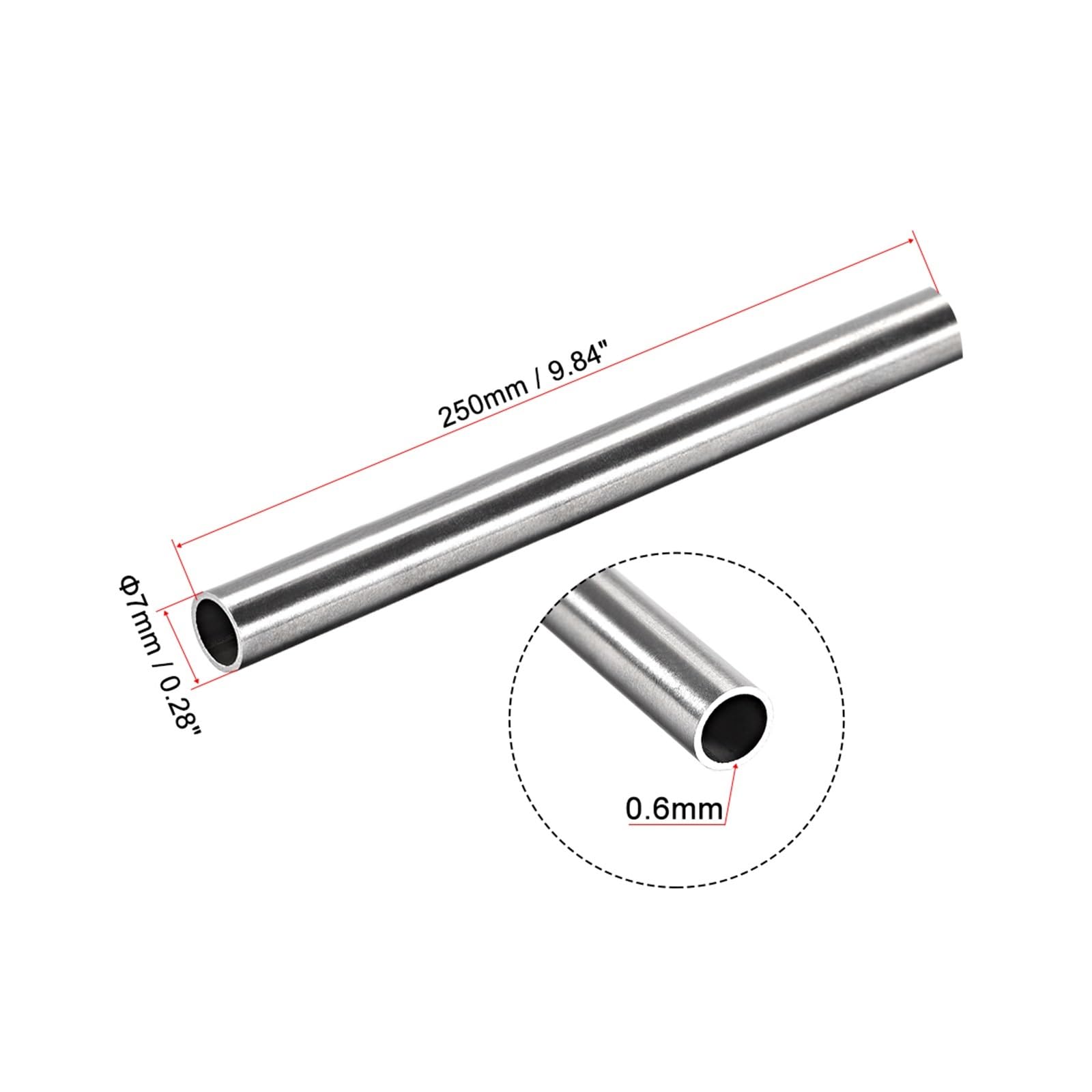 Kupferrohr, 2 Stück nahtlose, gerade Rundrohre aus Edelstahl 304 mit 6 mm, 7, 8, 9 und 10 Außendurchmesser, Länge 250(10mm x 0.8mm)