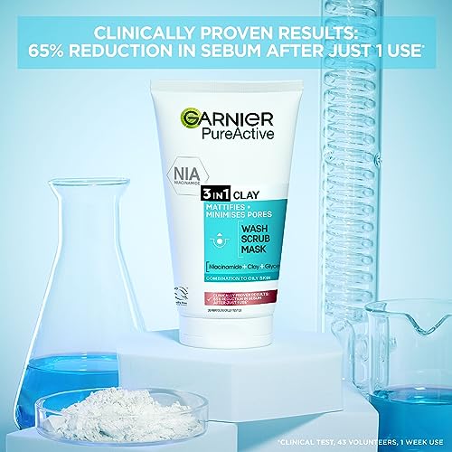 Garnier Pure Active 3in1 Clay Mask-Wash-Scrub 150ml, With Clay, Eucalyptus & Salicylic Acid, Face Cleanser For Oily Skin, Packaging May Vary - Image 5