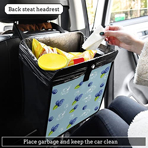 Image of Blueberry Car Trash Can Cute Fruit Foldable Hanging Car Trash Bag Bin Auto Garbage Can Leak-Proof Car Organizer(Large)