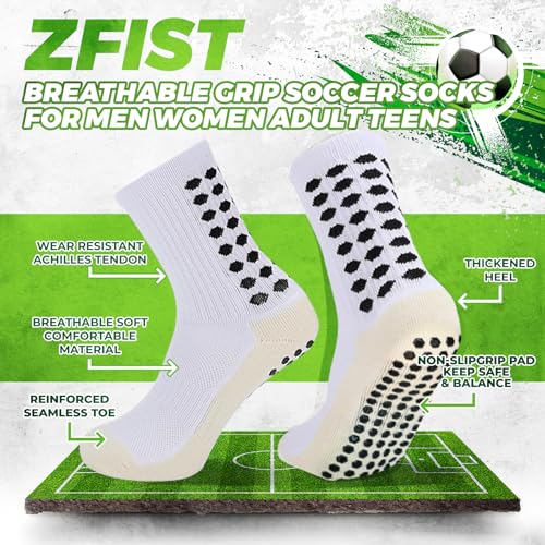 ZFiSt Grip Socks Soccer,4Pairs Grippy Sock for Men Women,Non Slip Athletic Soccer Socks for Football Basketball Yoga 6-11in2