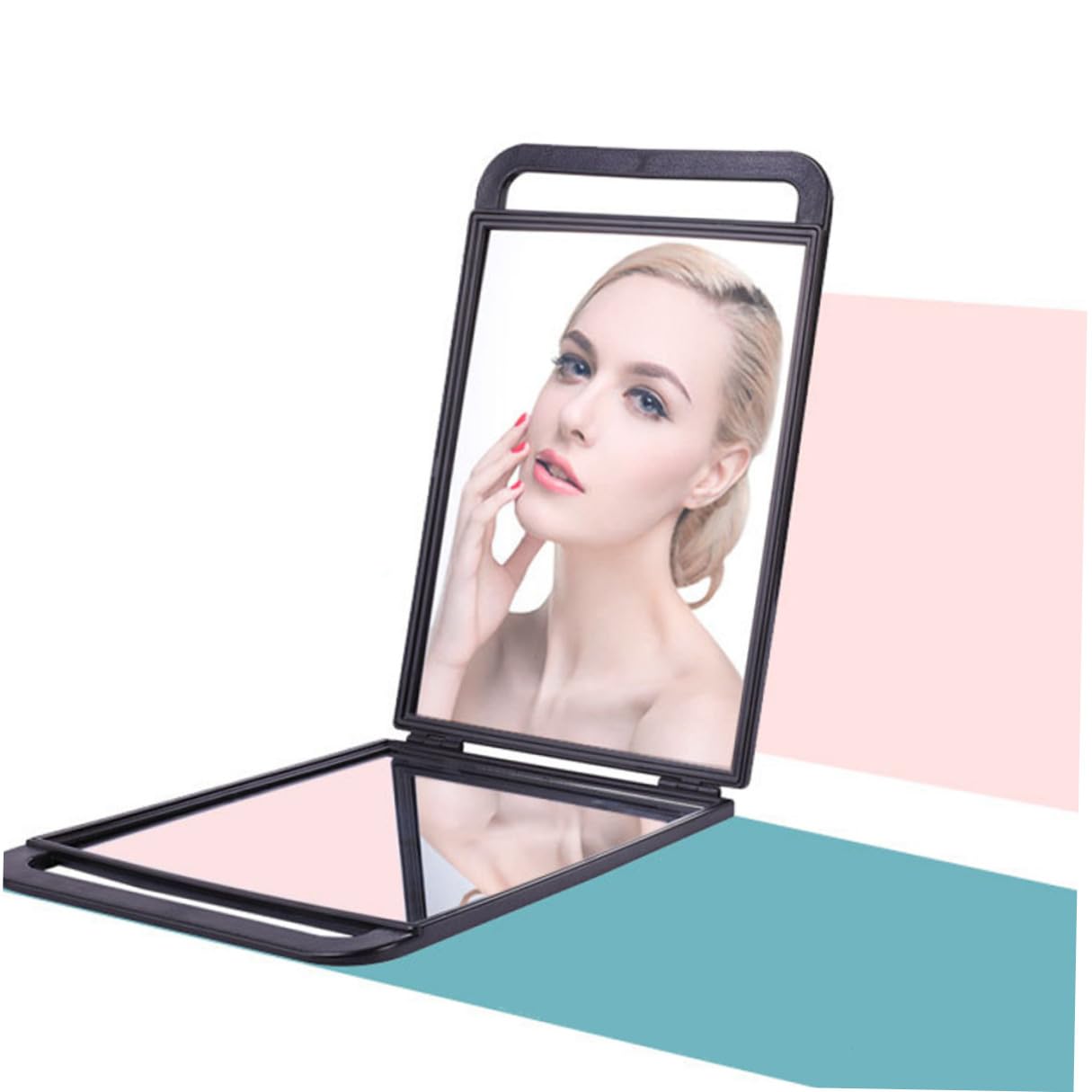 ABOOFAN Doppelseitiger Rechteckiger Handspiegel mit Doppelgriff Tragbarer Beauty Mirror für Friseure und Makeup Klappbarer Friseursalon Spiegel für Reisen und Tägliche Pflege
