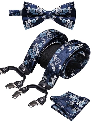 Image of YOHOWA Men Suspenders 6 Clips Strength Adjustable Y Braces Pre-Tied Bow Tie Set Formal Wedding Party