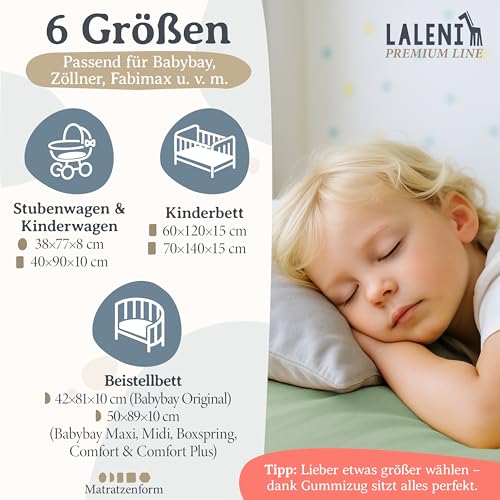 Laleni Premium Spannbettlaken, 70x140x15cm, für Babybett & Kinderbett, 100% Baumwolle, Oeko-TEX Zertifiziert, Grün – Ansicht 2
