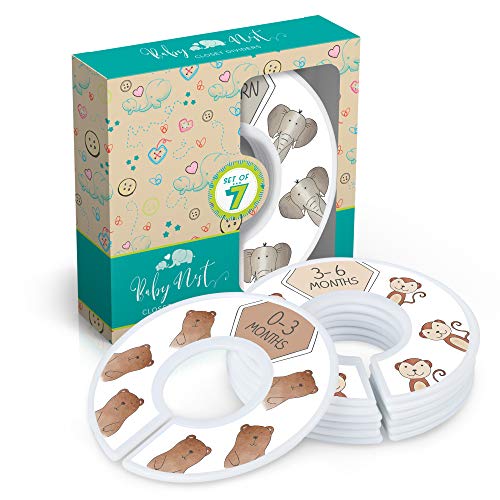 Image of Baby Nest Designs Closet Dividers for Baby Clothes - 7X Baby Clothing Size Age Dividers from Newborn Infant to 24 Months - Colored Animals Baby Clothes Dividers and Nursery Closet Organizer