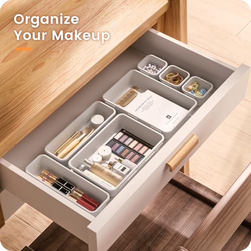 Image of 【Military Grade】A-LuGei Drawer Organizer,【𝟱𝗦𝗶𝘇𝗲】Makeup organizer,【Holds 177 Items】Bathroom Organizers and Storage,Organization and Storage,Desk Drawer Organizer for Vanity【Ivory White】