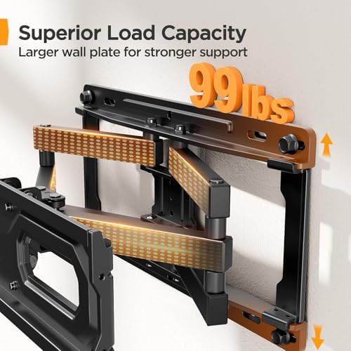 Image of Perlegear Full Motion TV Wall Mount for 26-65 inch TVs, TV Bracket Supports Swivel Articulating Level Extension Tilt Arms, Max VESA 400x400mm up to 99lbs, 16 inch Wood Studs, PGMFK4 (Pack of 2)