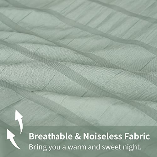 Image of AveLom Seersucker Queen Comforter Set, Sage Green, 90x90, 3 Pieces