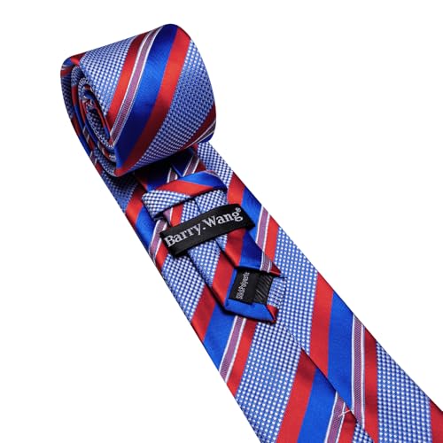 Image of Barry.Wang Mens Tie Set Plaid Check Neckties Formal Business Wedding Luxury Pocket Square Cufflinks