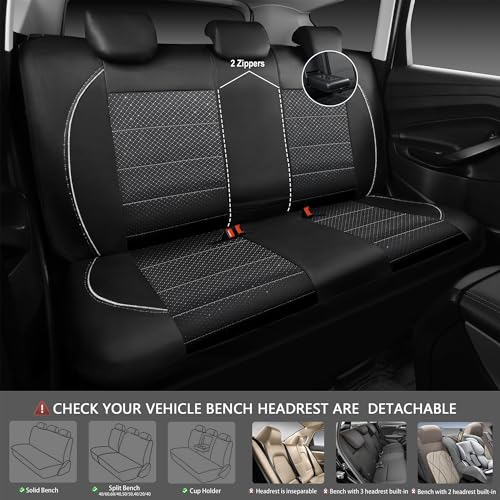 Image of CAR PASS Piping PU Leather Car Seat Cover Full Set, Inside Zipper Design and Reserved Opening Holes, Airbag Compatible,Universal FIT for Car, SUVs,Van,Trucks(Full Set, Black & Silver