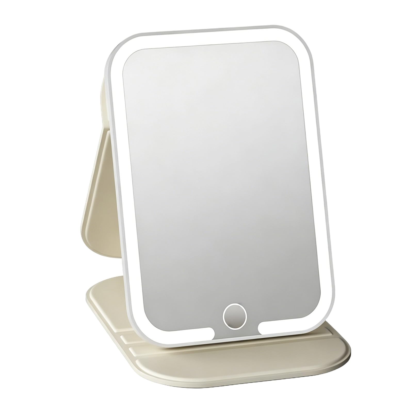Folding Travel Mirror with Lights, Rechargeable LED Make up Mirror with Lighting, Portable 3 Color Lighting, Touch Screen Dimming, Ultra Thin Compact Vanity Mirror for Travel Office Use, 3*4in