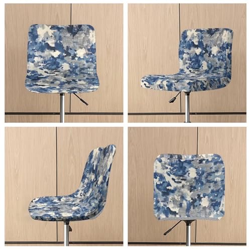 Image of Blue Grey Tie-dye Bar Stool Chair Cover 4 Pack Barstool Slipcovers Counter Stool Chair Covers with Waterproof Seat Pad Bar Seat Cover with Elastic Bottom