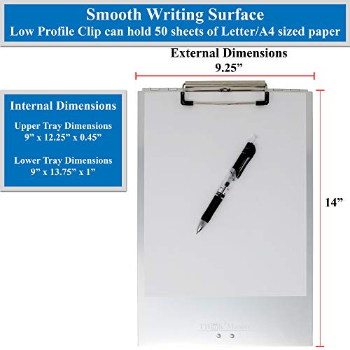Think2Master-Aluminum-Dual-Storage-Clipboard-Durable-Sleek-Dual-Tray-Compartments-Provides-More-Storage-and-Sturdiness-and-it-Holds-300-Letter-Sized-Paper-Low-Profile-Clip-Holds-50-Paper