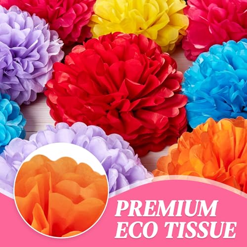 Image of EASY JOY 15 Pcs Multicolor Tissue Paper Flowers Rainbow Hanging Paper Pom Pom Decorations Tissue Pom Poms for Birthday Fiesta Mexican Party Classroom Home Wall Ceiling Wedding Baby Shower DIY Arts