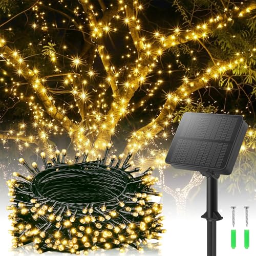 YIFMOO Solar Lichterkette Aussen, 12M 120LED Solar Lichterkette Außen mit 8 Modi, IP65 Wasserdicht Solarlichterkette Außen Wetterfest, Warmweiß Solar Lichterkette für Balkon Garten Party Terrasse Deko