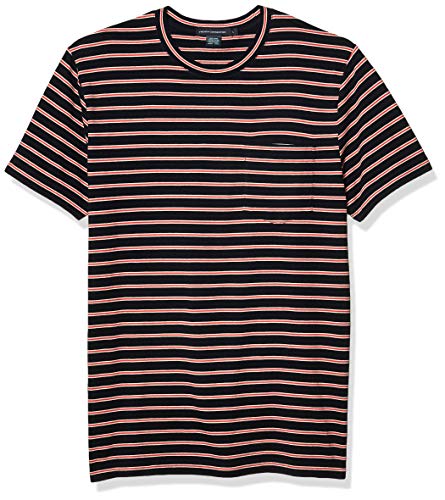 French Connection Men's Short Sleeve Crew Neck Cotton T-Shirt, Utility Blue Stripe, L