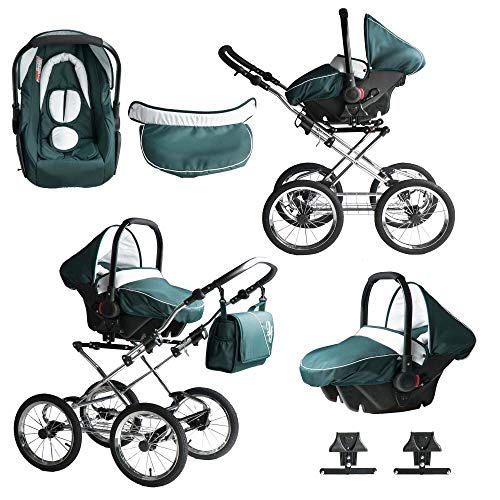 Bebebi Loving | 3 in 1 Kombi Kinderwagen Set | Nostalgie Kinderwagen | Farbe: Green Ardent