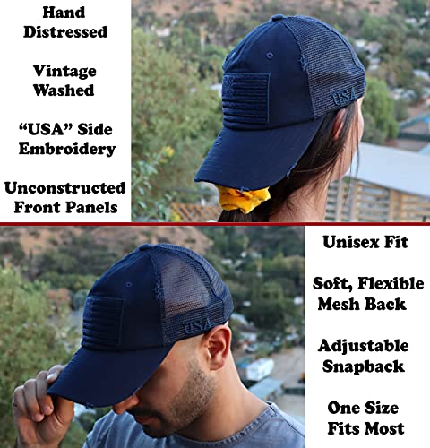 Image of Antourage American Flag Unconstructed Unisex Mesh Snapback Baseball Hat Cap for Men and Women +2 Patriotic Patches Included