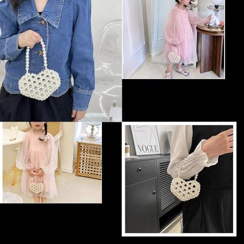 Heart White Beaded Pearl Handbag Purse Acrylic Beaded Handbag Mini Wrislet Clutch Elegant Evening Bag for Party Wedding3