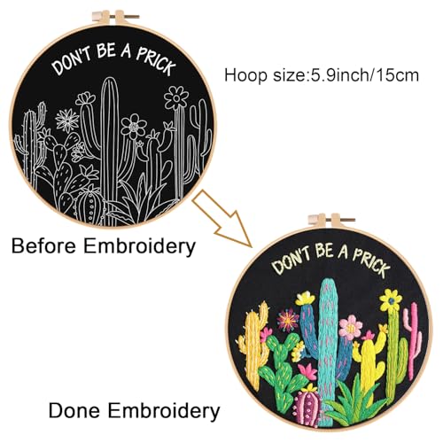 Image of Louise Maelys Cactus Embroidery Kit for Beginners Plant Gift DIY Craft | Cross Stitch Kits for Adults Featuring Funny Cactus Artwork. Needlepoint Kit for Beginners to Enjoy Creative DIY Embroidery