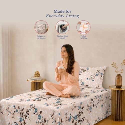 Image of Jaipur Weaves Bedsheet Single Size 100% Pure Cotton Bed Sheet with 1 Pillow Cover, 240 TC Premium Bedding Set, 63x90 inches, Super Soft Cozy(Spring Tulips Pink)