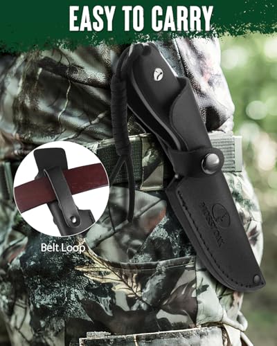 Image of Mossy Oak 8.75 Inch Fixed Blade Knife with Leather Sheath, Full Tang Outdoor Camping Knife, G10 Handle for Bushcraft, Survival, Camping, Hiking