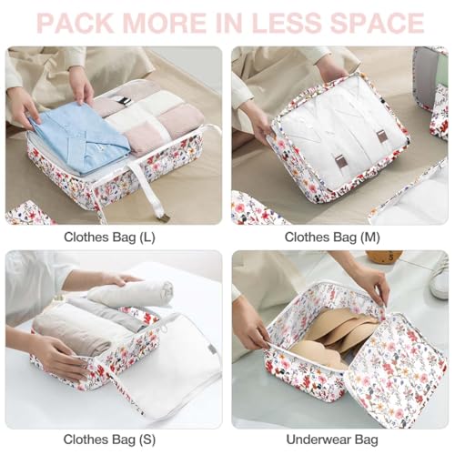 Image of 8 Set Packing Cubes for Suitcases, Packing Cube with Shoe, Cosmetics, Clothing, and Accessories Bags for Travel Luggage Organizer Women Men(Retro Flowers)