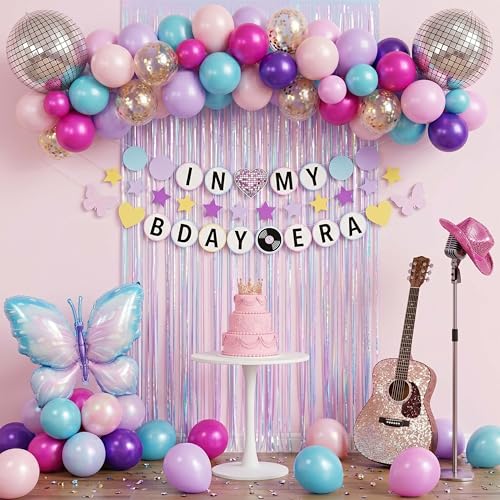 Birthday Decorations for Women Fringe Curtains Happy Birthday Banner Red balloons Cake Toppers (Iridescent)