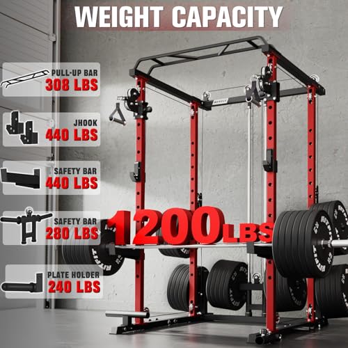 Image of RitFit Multi-Function Garage & Home Gym Package Includes 1200LBS Power Cage PPC03 /P3 with Cable Crossover System, Weight Bench, Olympic Barbell Weight Set, Full Body Workout