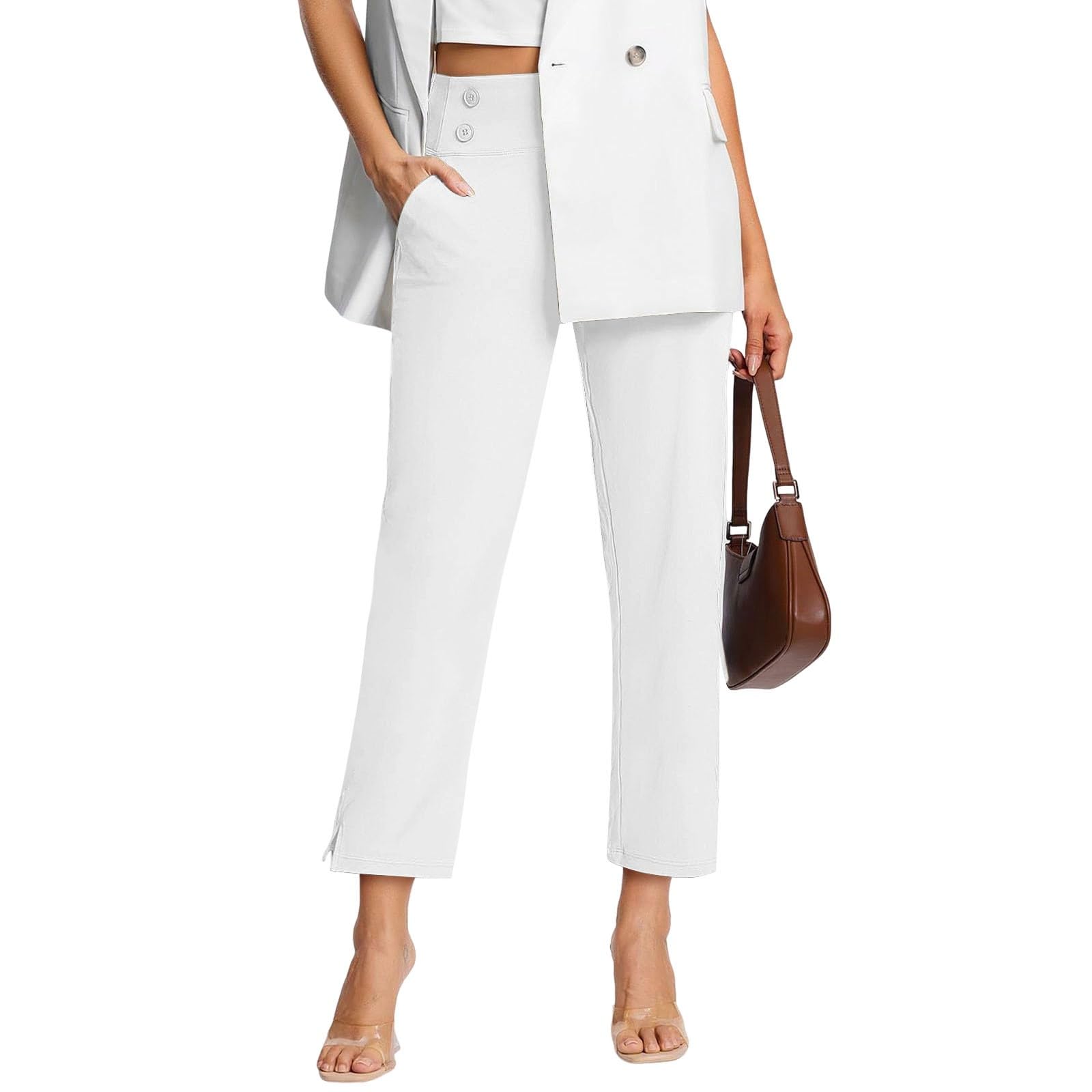 Pantaloni chino da donna, pinocchietti, pantaloni contenitivi della pancia, in tessuto, elasticizzati, leggeri, estivi, per yoga e jogging, slim fit, per il lavoro e il tempo libero