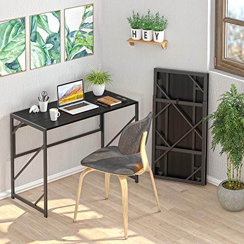 Image of Elephance Folding Desk Writing Computer Desk for Home Office, No-Assembly Study Office Desk Foldable Table for Small Spaces