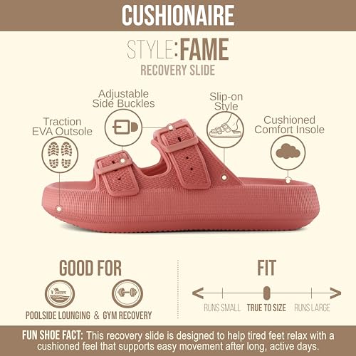 Image of CUSHIONAIRE Fame Pillow Recovery Sandals for Women, Adjustable Double Buckle Waterproof EVA Cloud Slides for Women