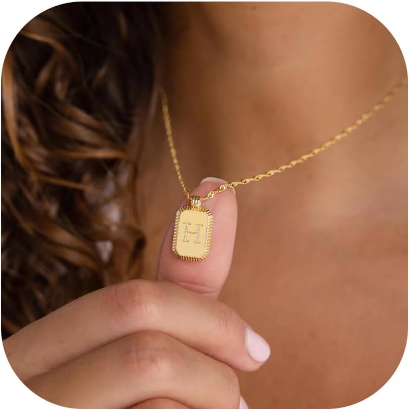 Initial Necklaces for Women 14K Gold Plated Personalized Letter Necklace Dainty Gold Necklace Initial Tag Pendant Necklace for women trendy