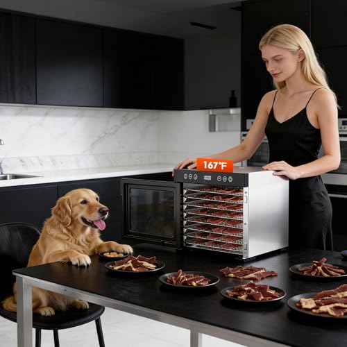 Image of PSIIDAN Upgraded Food Dehydrator Machine, 650W Powerful Dehydrator with 8 Stainless Steel Trays & Interior Light, Adjustable Timer and Temperature for Jerky, Fruits, Herbs, Dog Treats