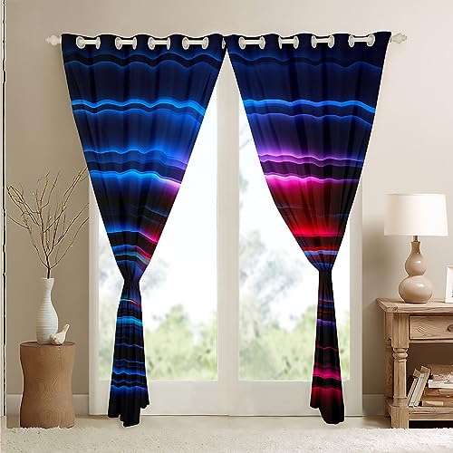 Ombre Blackout Curtains Red Blue and Black Striped Window Curtains Gradient Contemporary Darkening Dreapes for Kids Boys Girls Modern Abstract Geometric Window Treatments W66*L72 - Image 4