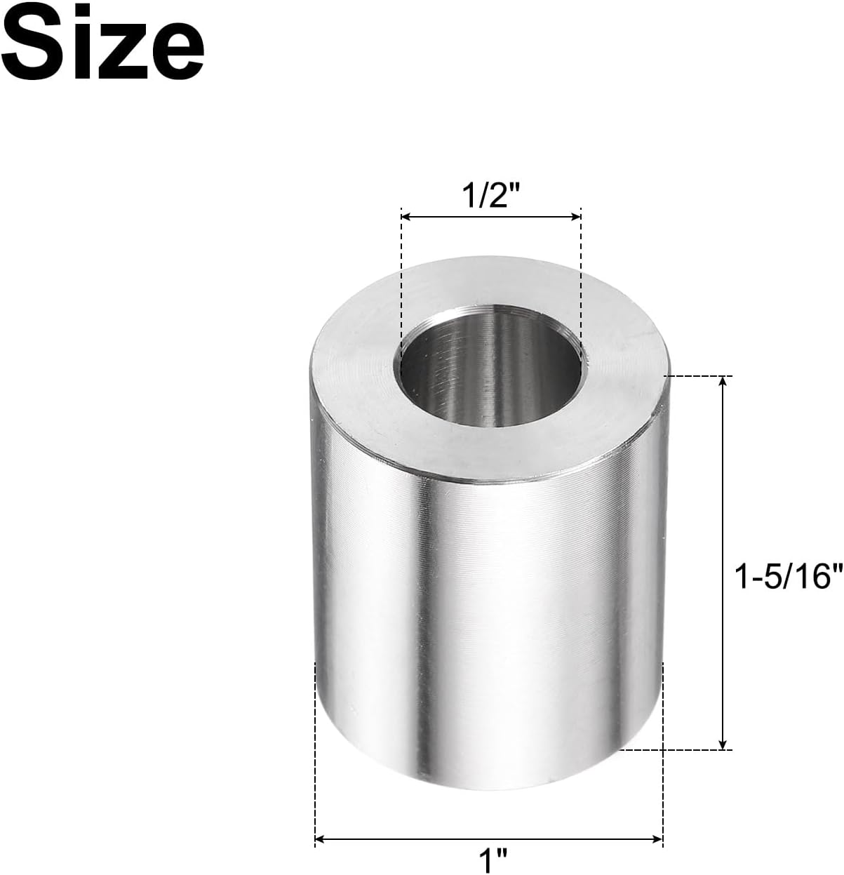 uxcell 10pcs Stainless Steel Spacer 1/2" Bore x 1" OD x 1-5/16" Length Screw Bushing Plain Finish Round Metal Spacer for M12 Screws Bolts and Rods
