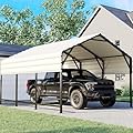 ADVANCE OUTDOOR Metal Roof Carports Kits 10x15 ft Heavy Duty Steel Car Canopy Hard Top Garage, White