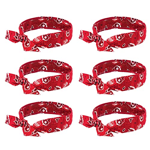 Image of Ergodyne Chill Its 6700 Cooling Bandana, Evaporative Polymer Crystals For Cooling Relief, Tie For Adjustable Fit, 6-Pack, Red Western