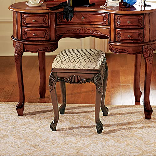 Design-Toscano-Madame-Bouvier-Makeup-Chair-Vanity-Stool-Bedroom-Bench-Walnut Design Toscano Madame Bouvier Makeup Chair Vanity Stool Bedroom Bench Walnut