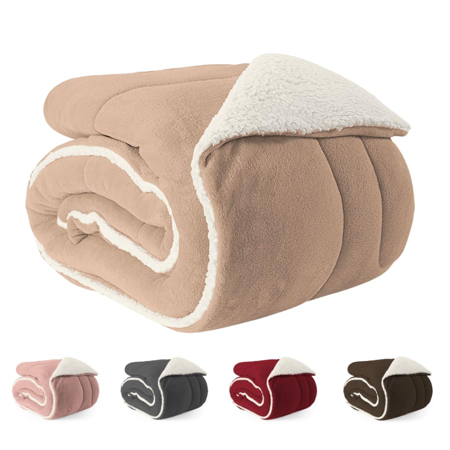 Coberdrom Edredom Casal King Sherpa Dupla Face Macio 2,60m x 2,40m (BEGE)